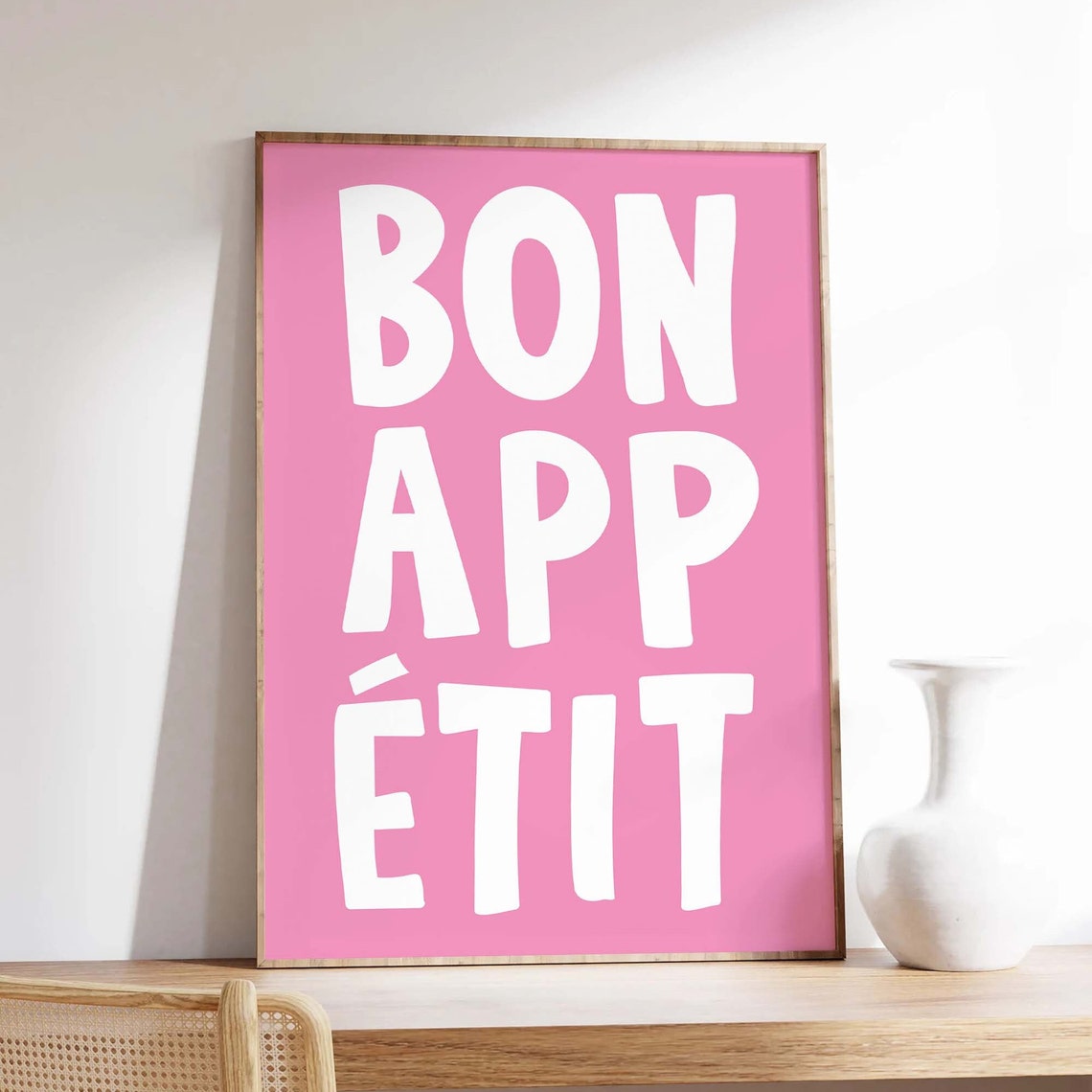 Bon Appetit Bold Oversized Typography Pink Kitchen Wall Decor Poster - Image 3