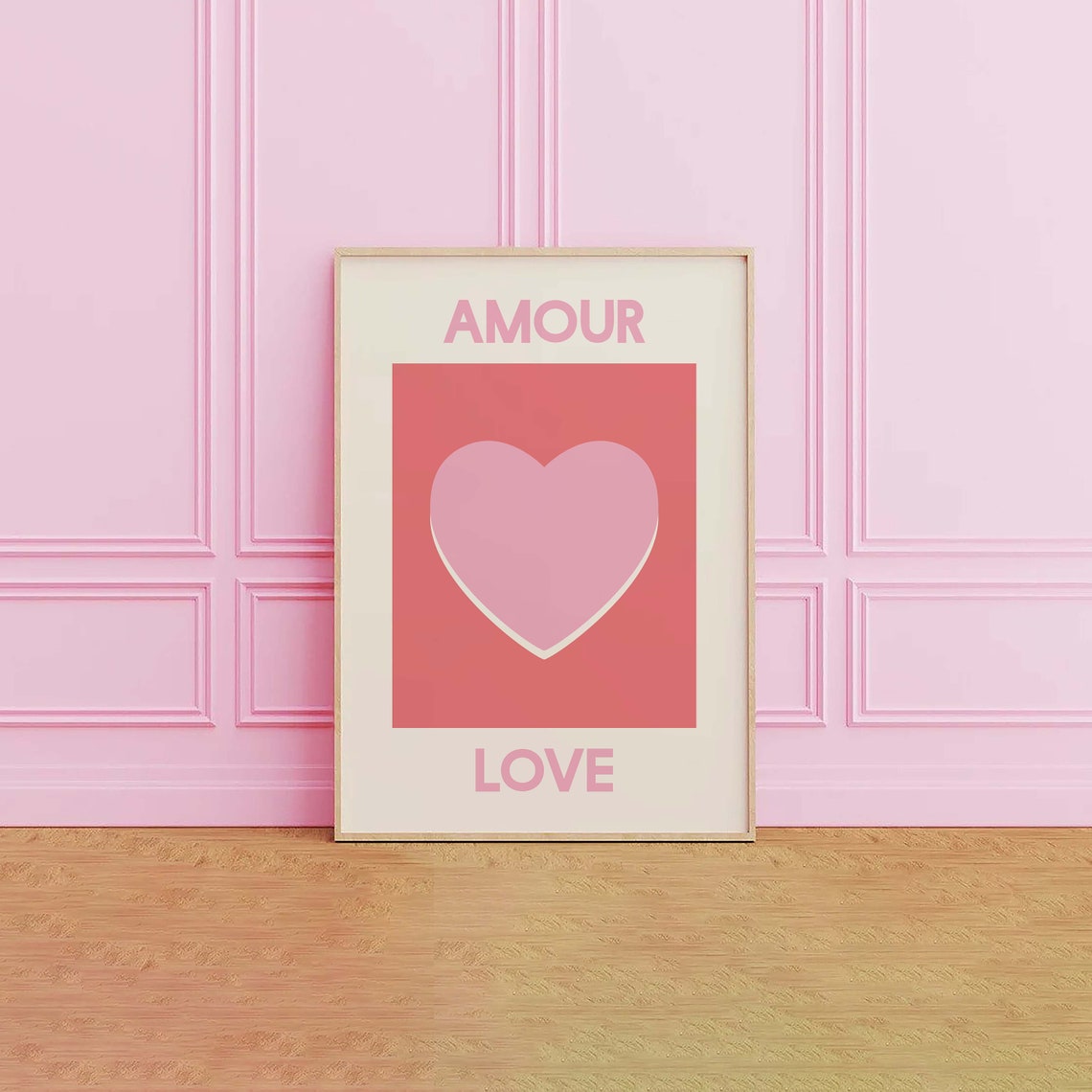 Amour Love Print Art Pink And Red Heart Wall Art Cute Trendy Wall Art - Image 4