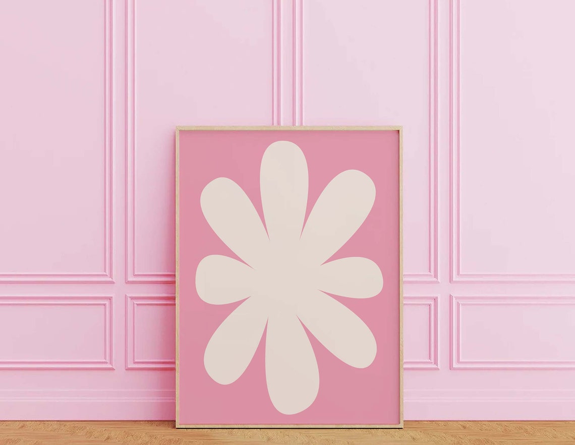 Minimal White Daisy Pink Background Retro Floral Wall Poster - Image 4