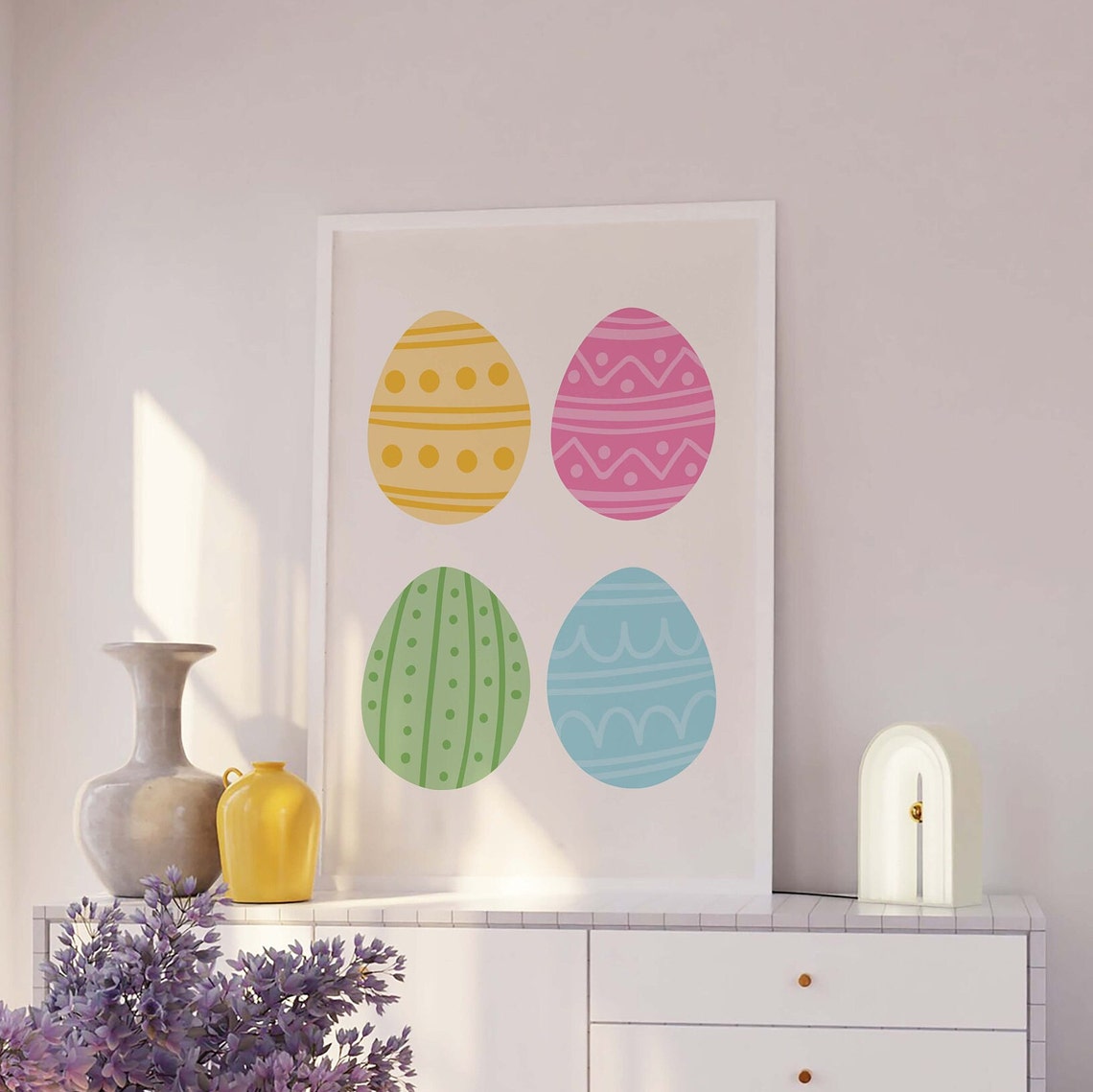 Easter Eggs Print Art Cute Easter Art Print Pink Pastel Wall Art Trendy Easter Decor Spring Wall Decor - Image 3