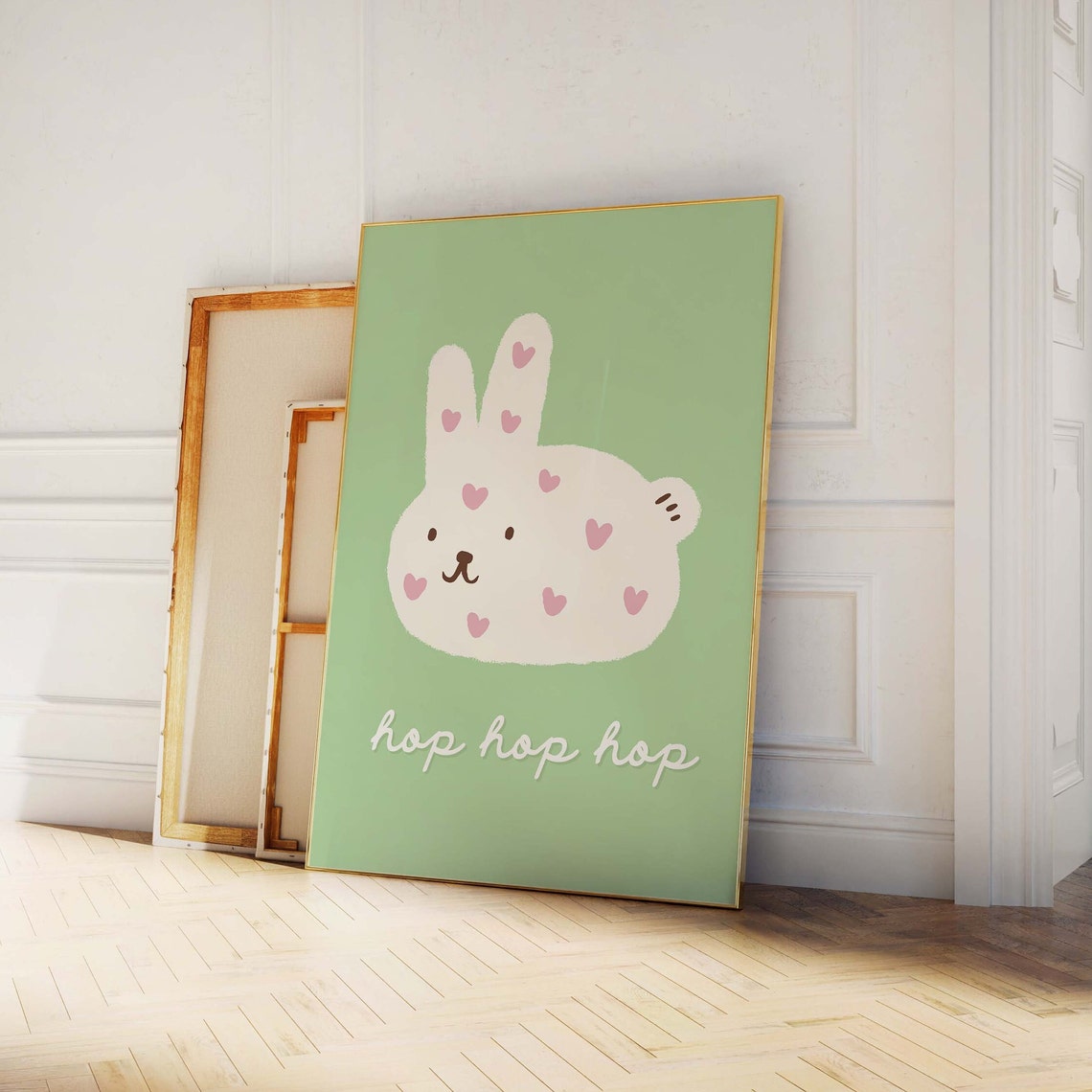 Cute Bunny Print Art Cute Rabbit Art Print Green Wall Art Trendy Easter Decor Nursery Decor - Image 3