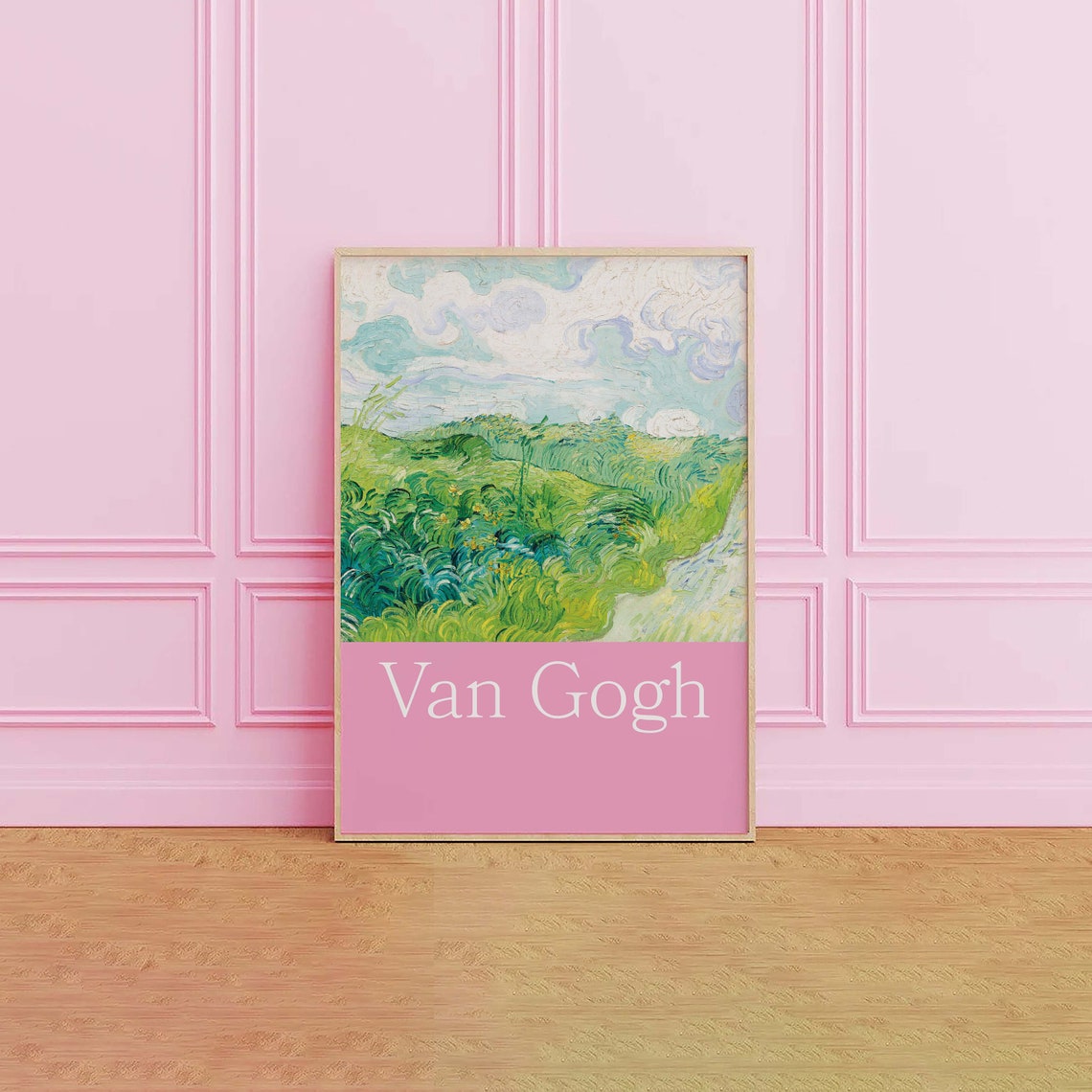 Van Gogh Green Wheat Fields Pink Landscape Classic Art Poster - Image 4