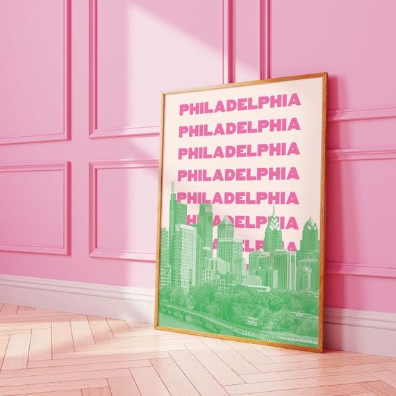 Philadelphia Travel Print Art Pink Green Philly Travel Exhibition Print Cute Trendy Wall Art