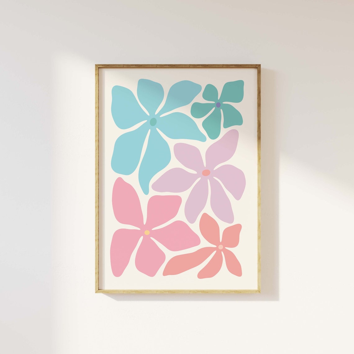 Pastel Abstract Flower Blob Retro Botanical Art Poster In Teal - Image 3