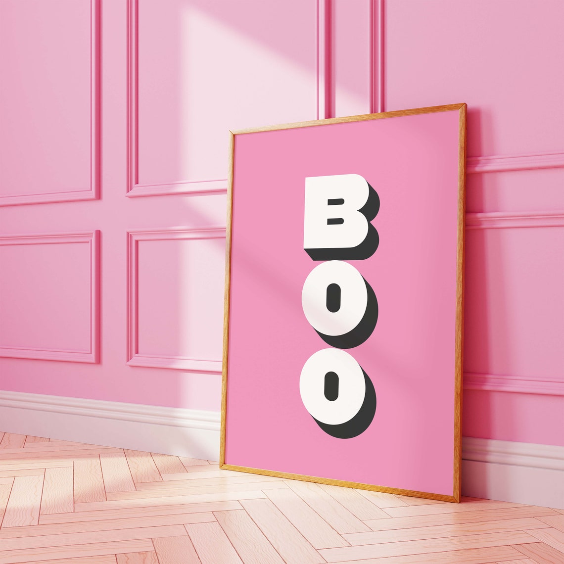 Vertical Retro Boo Lettering Shadowed Pink Halloween Wall Art - Image 7