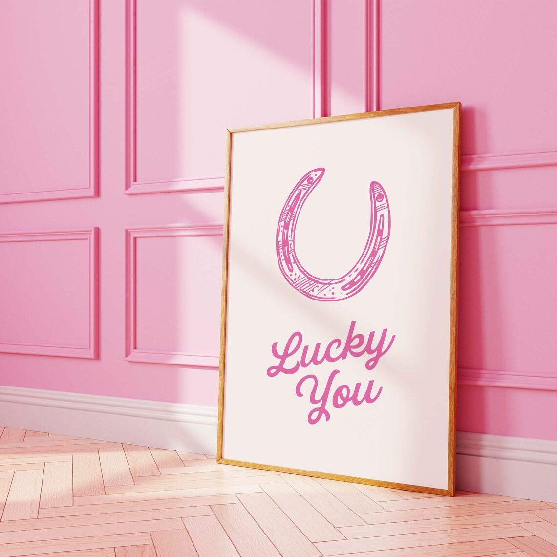 Lucky You Pink Horseshoe Good Luck Western Script Art Poster - Image 2