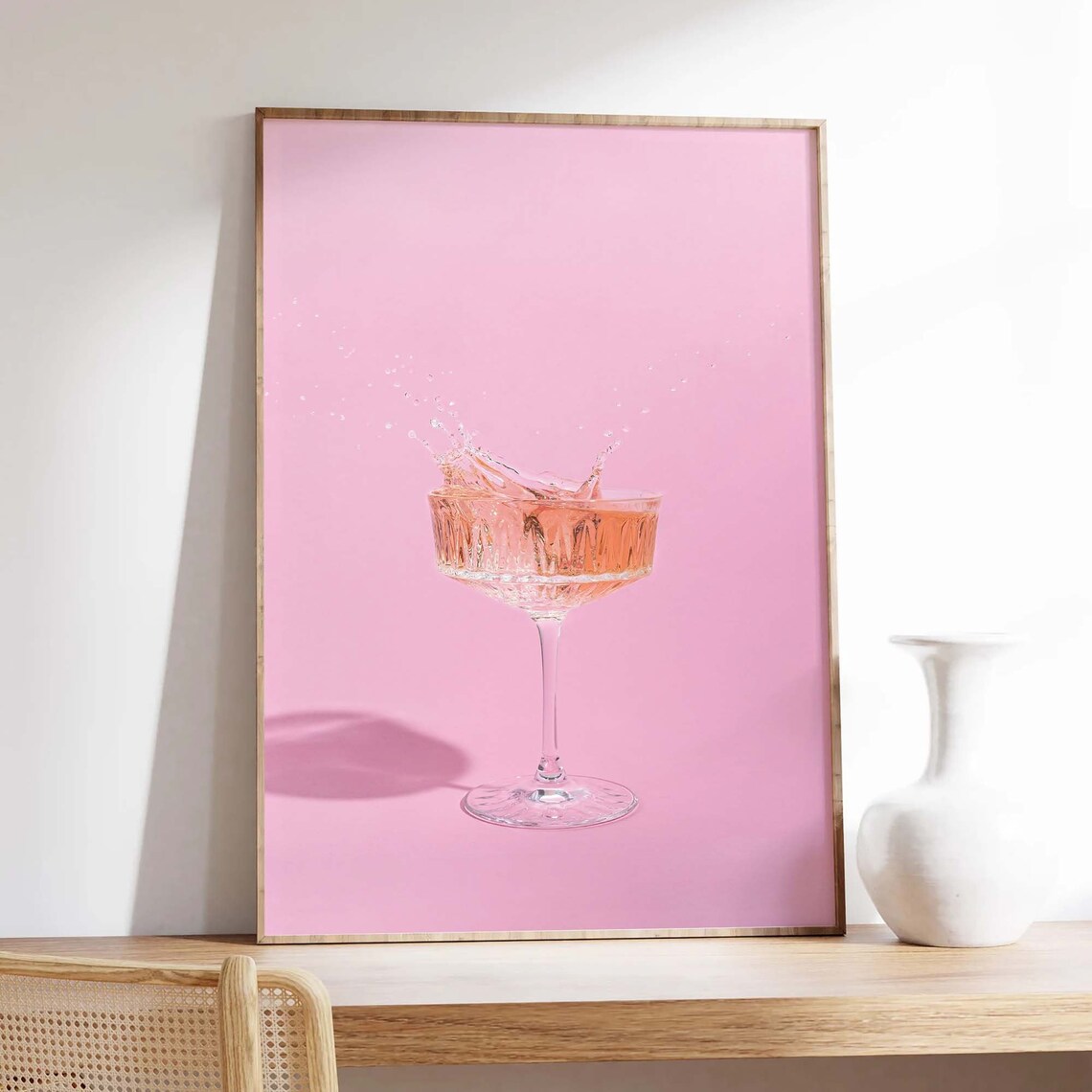 Pink Cocktail Coupe Splash Photography Modern Bar Art Poster