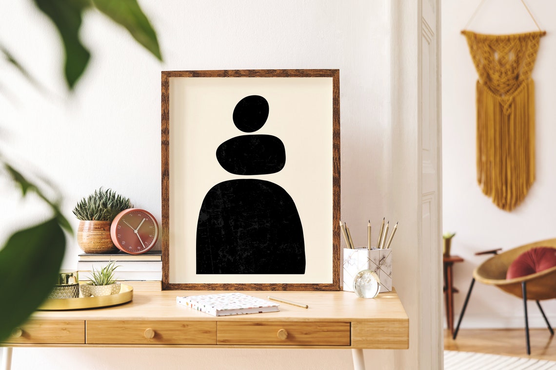 Abstract Black Wall Print Art Neutral Mcm Art Minimal Abstract Shapes Art Cute Trendy Wall Art - Image 3