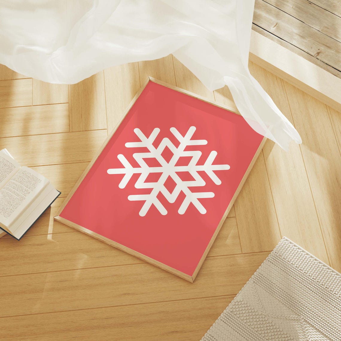 Red Snowflake Print Art Cute Christmas Decor Red Winter Holiday Wall Art - Image 6