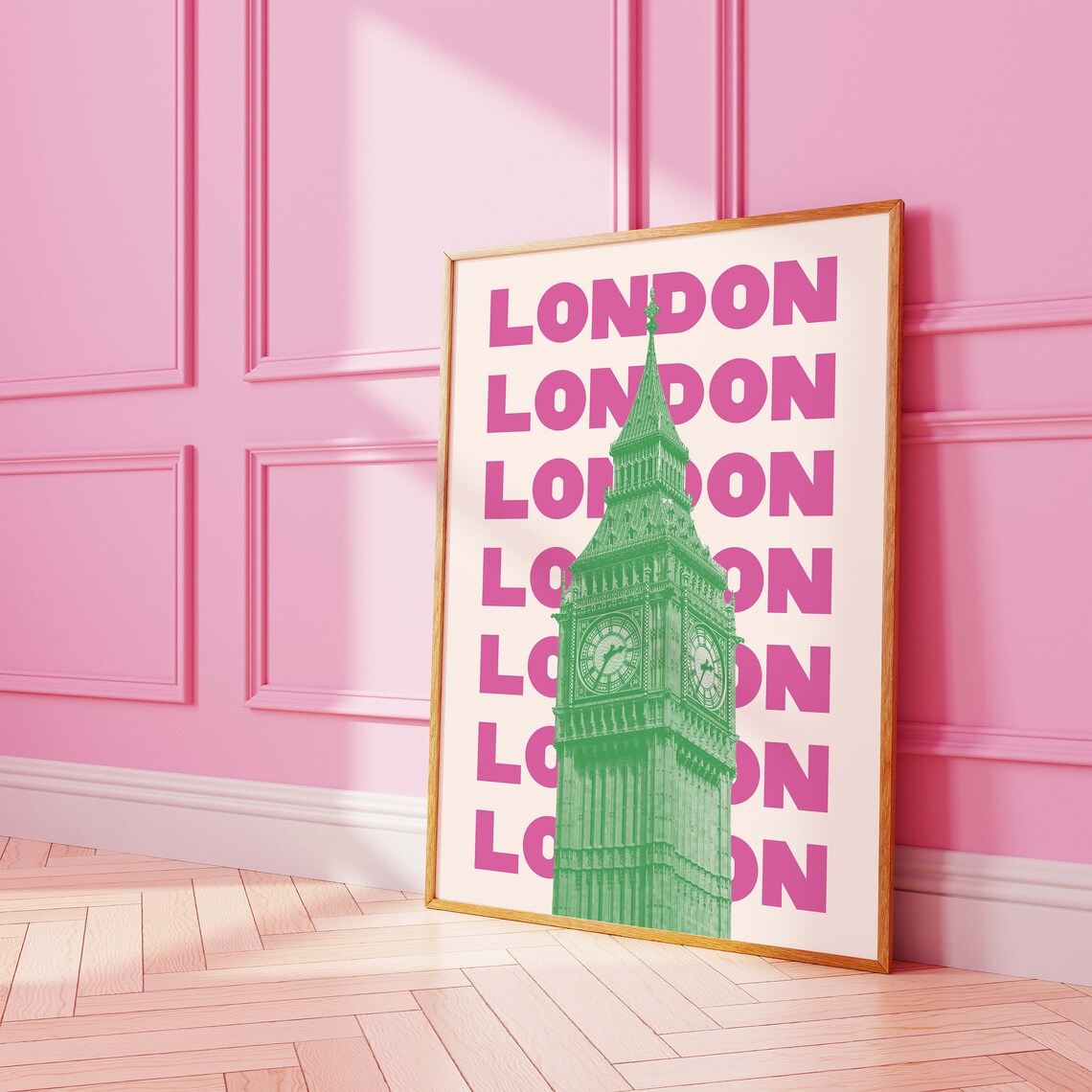 London Big Ben Green Photo Pink Repeat Typography Travel Poster - Image 6