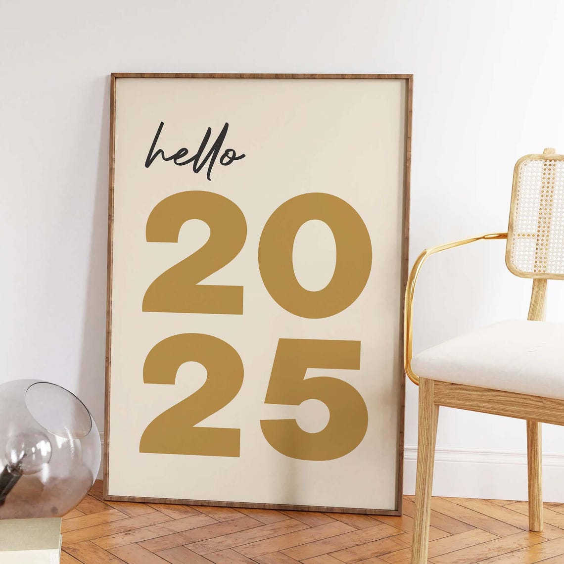 Hello 2025 Gold New Year Script Typography Celebration Poster - Image 3