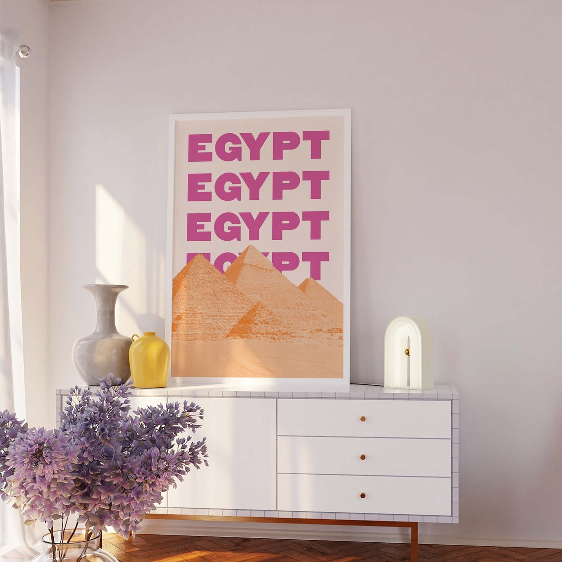 Egypt Pyramids Poster with Orange Pyramids and Pink Bold Typography - Image 4