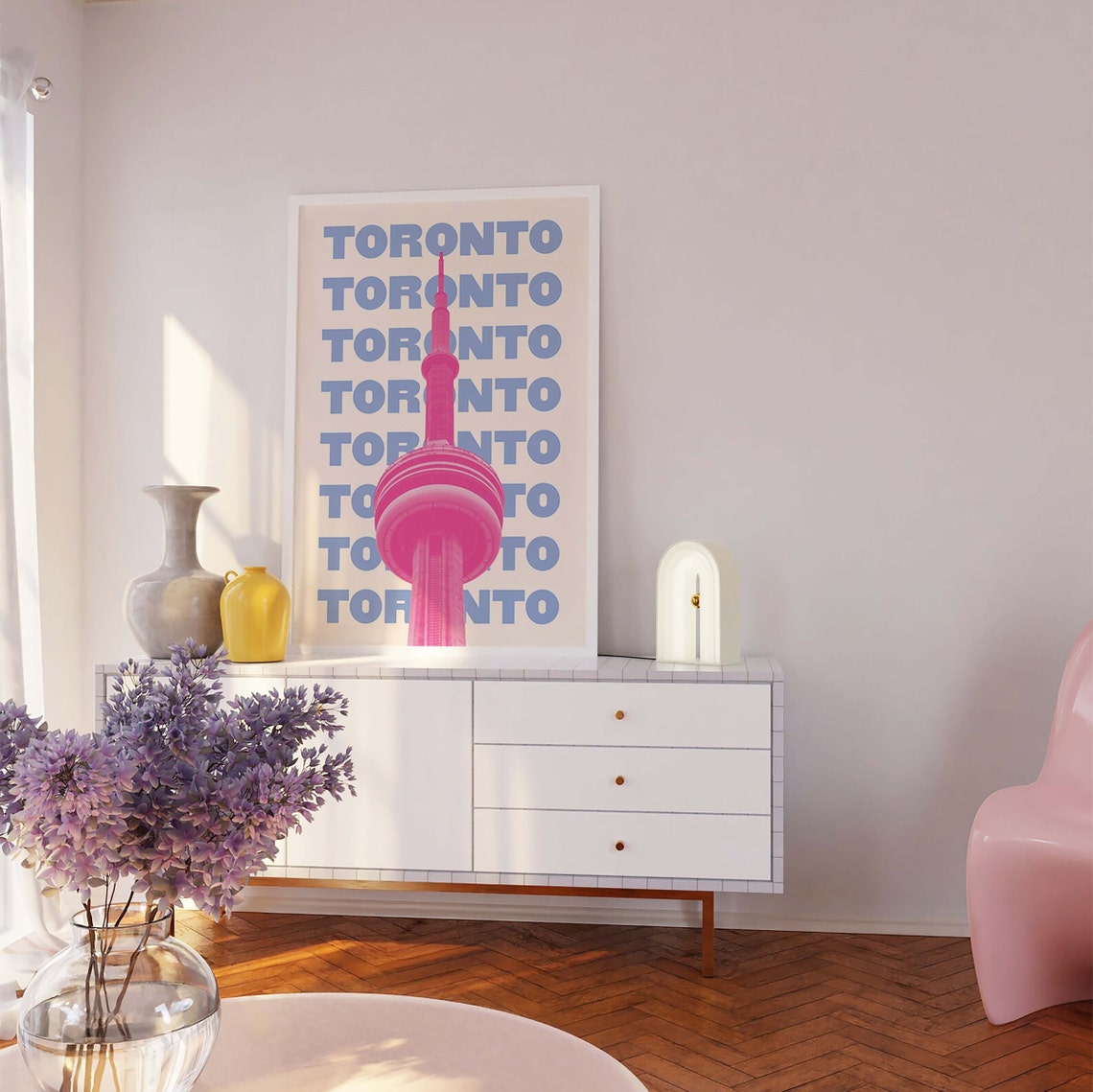 Toronto Canada CN Tower Repeat Typography Pink Blue Travel Poster - Image 7