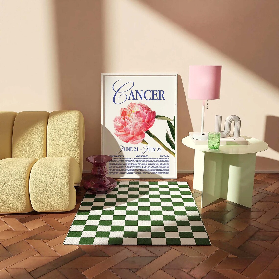 Cancer Zodiac Sign Peony Flower Retro Astrology Star Sign Personality Poster - Image 6
