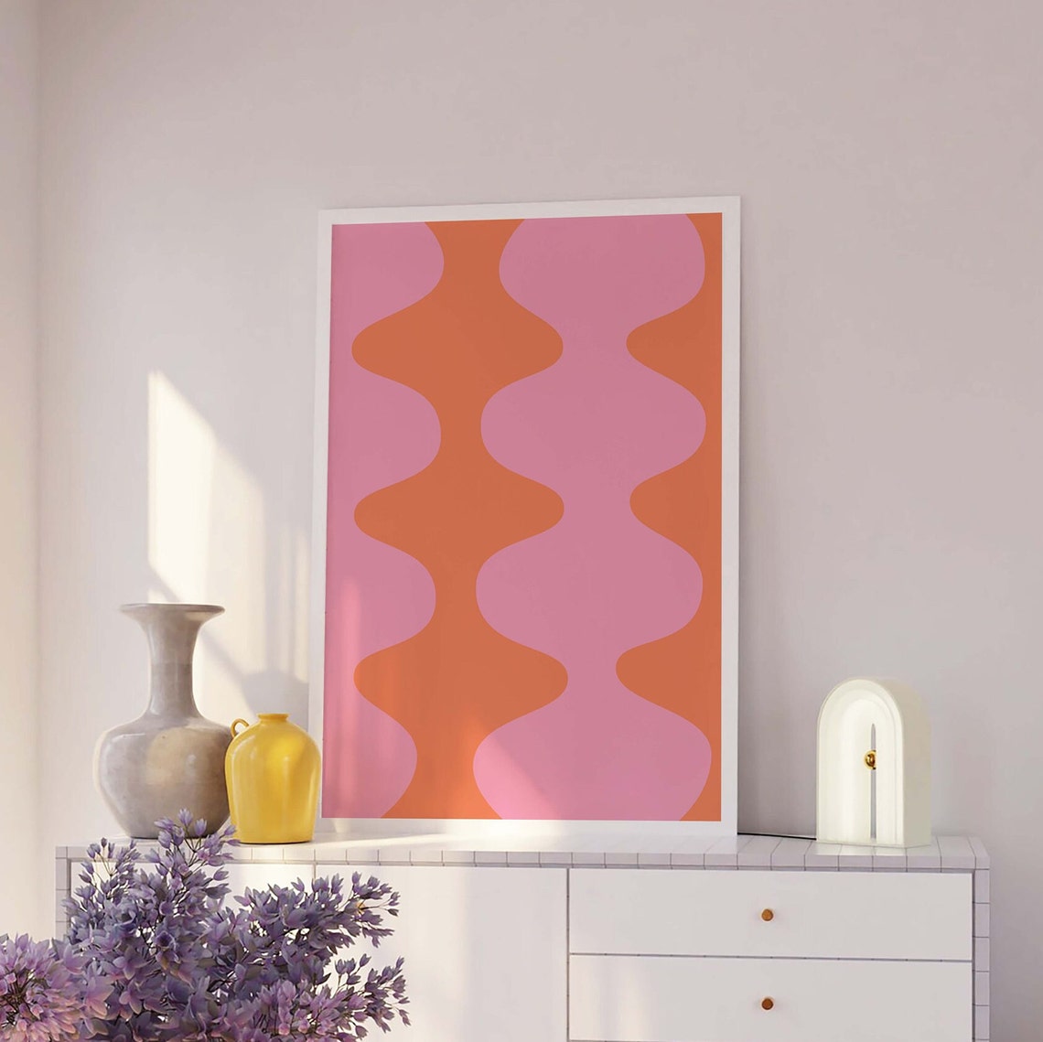 Pink Orange Wavy Abstract Groovy Retro 70s Wall Decor Poster - Image 3