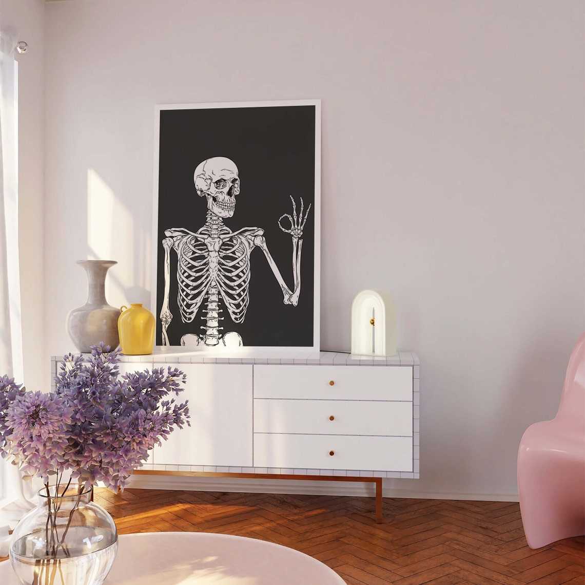 Skeleton Print Art Cute Black Halloween Wall Decor Trendy Halloween Wall Art Spooky Season Poster - Image 6