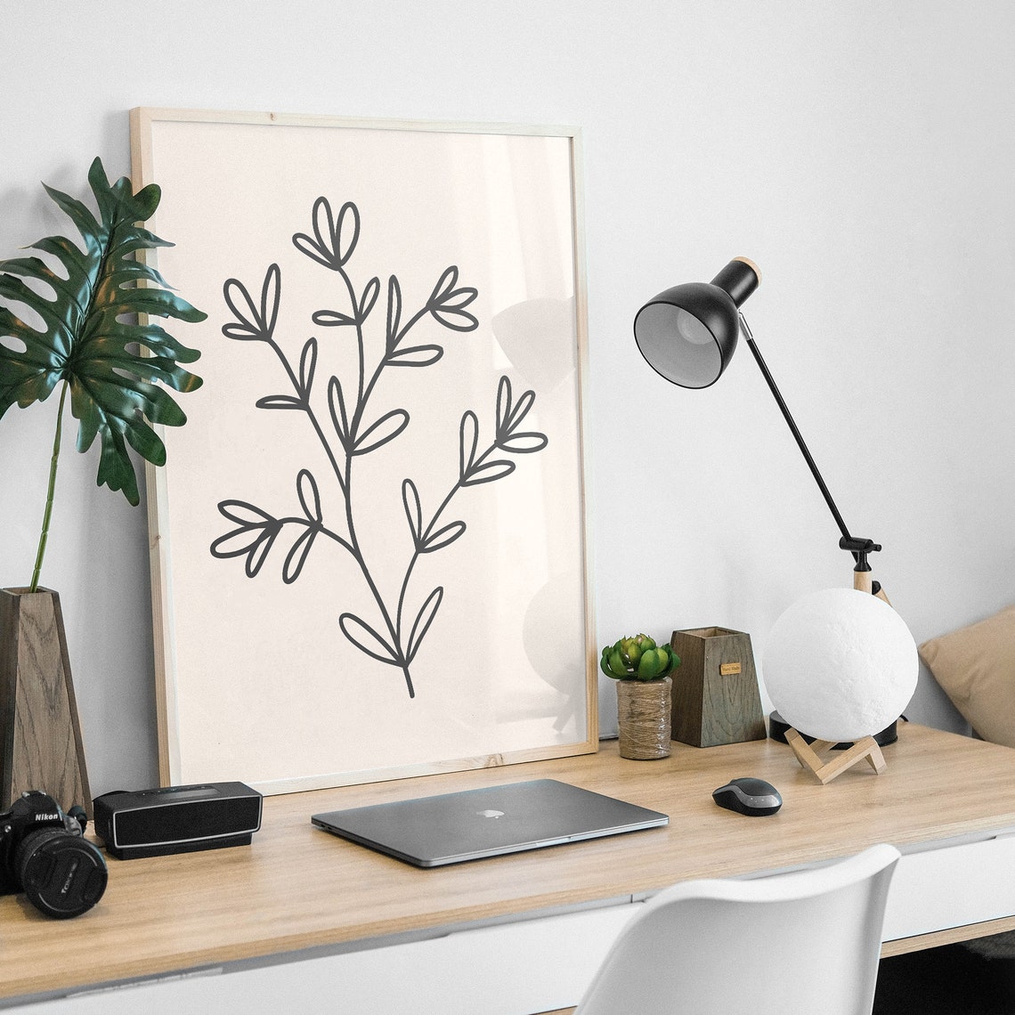 Minimalist Black Line Botanical Sprig Poster on Warm Cream Background - Image 4