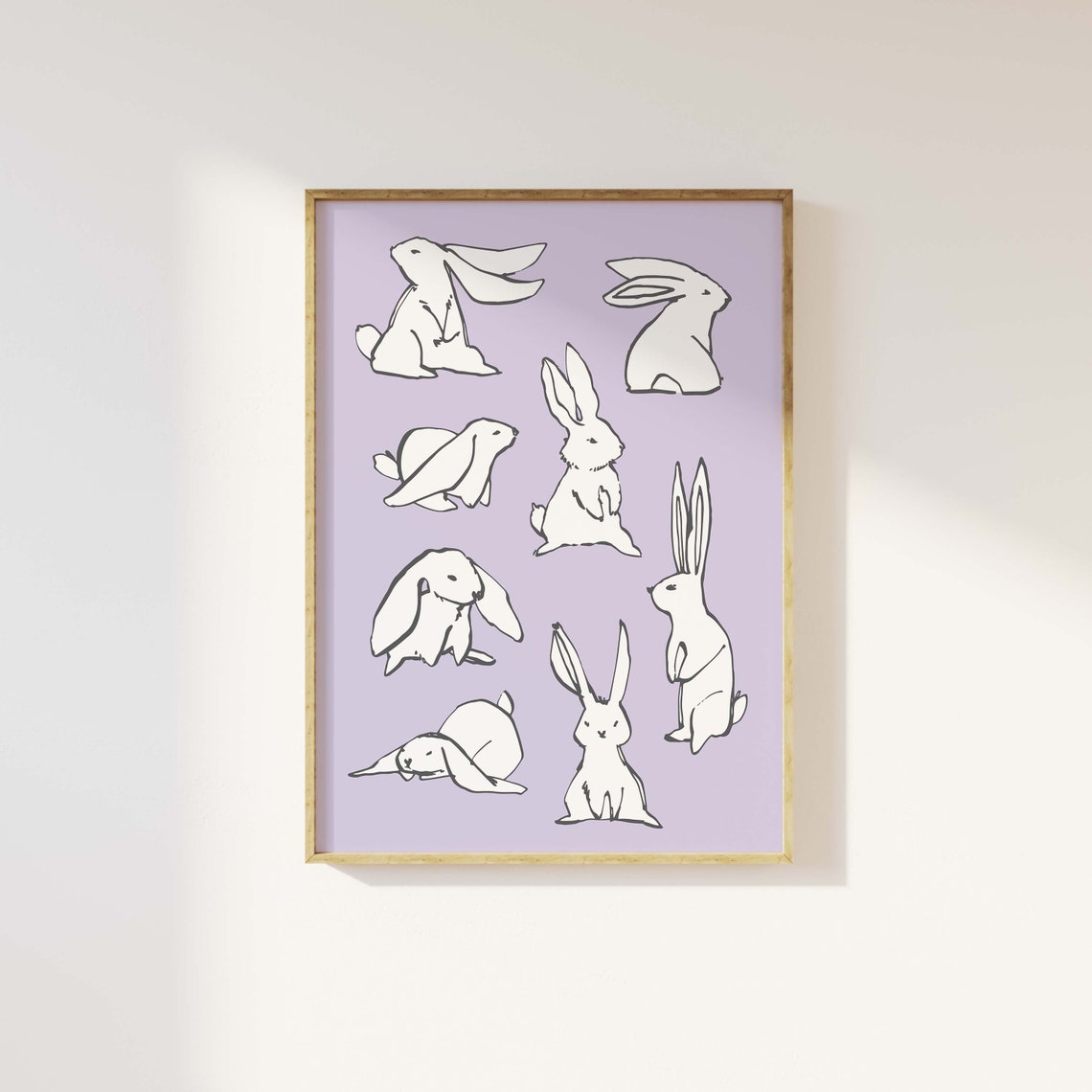 Bunnies Sketch Print Art Cute Rabbit Art Print Purple Wall Art Trendy Easter Decor Nursery Decor - Image 4