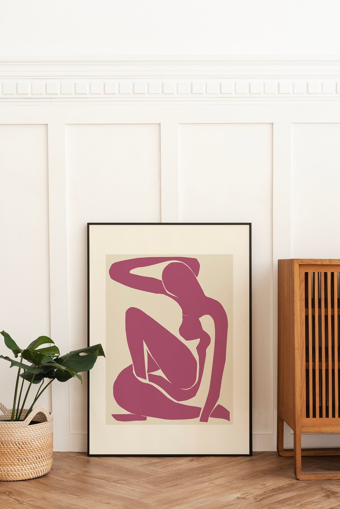 Burgundy Abstract Nude Woman Silhouette Paper Cut Style Art Poster - Image 5