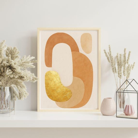 Neutral Abstract Wall Art Gold Modern Geometric Print Minimalist Poster