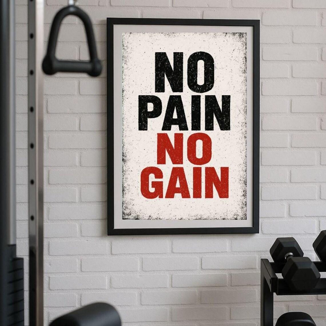 No Pain No Gain Vintage Gym Fitness Motivational Quote Poster