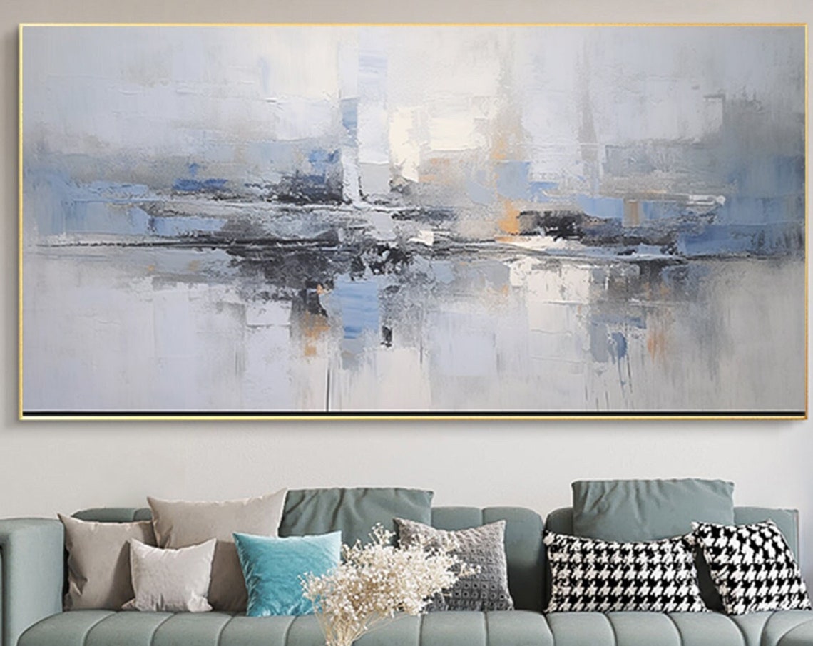 Blue Grey Abstract Landscape Reflection Modern Minimalist Wall Poster