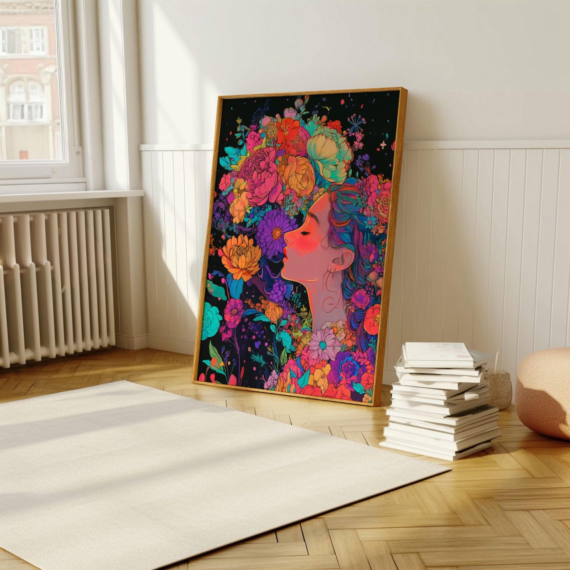 Neon Floral Woman Profile In Vibrant Pop Art Portrait Poster - Image 5