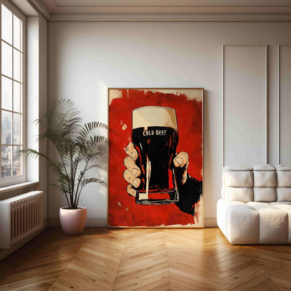 Retro Cold Beer Hand Holding Dark Pint Glass Vintage Bar Art Poster - Image 2