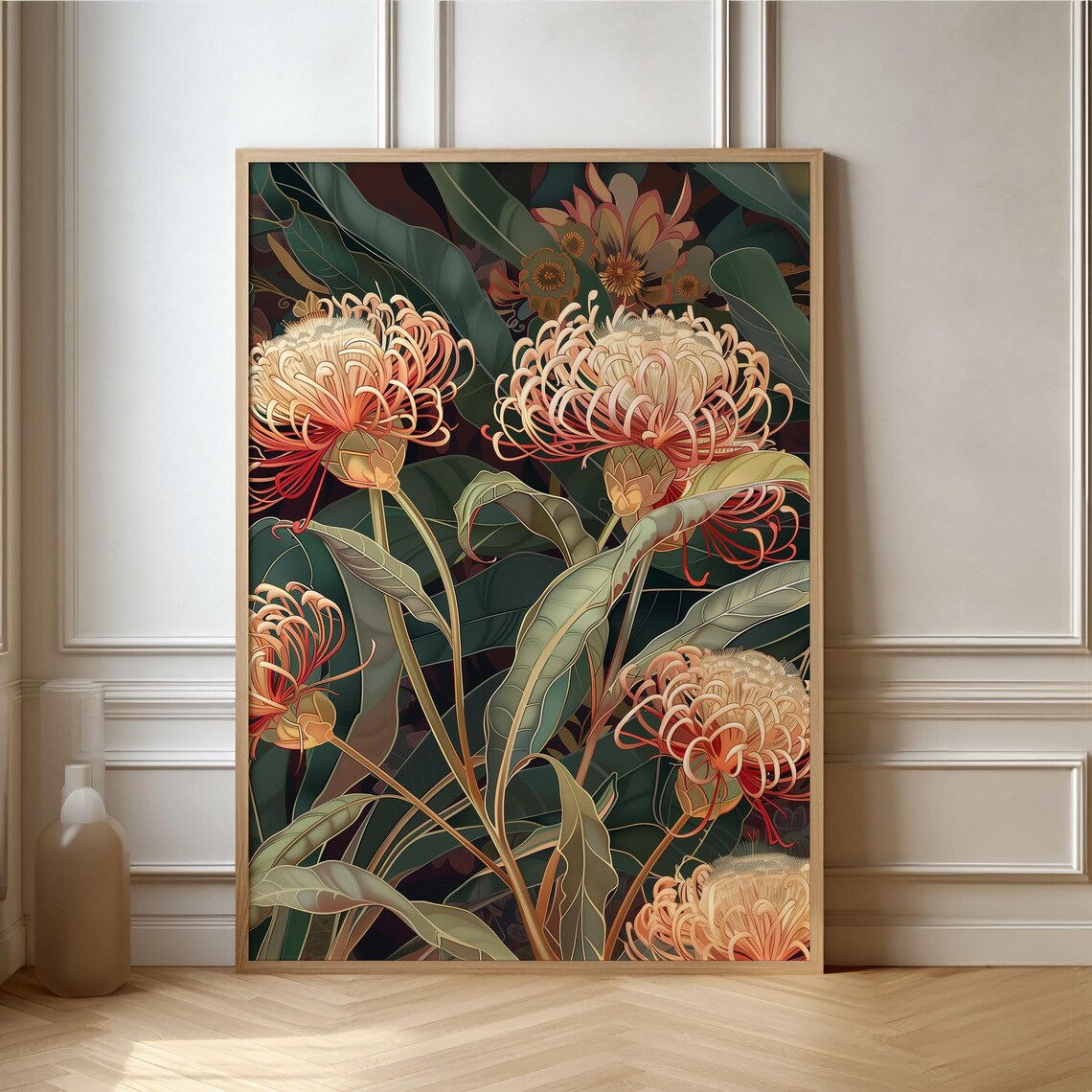 Cream And Coral Protea Vintage Botanical Illustration Poster