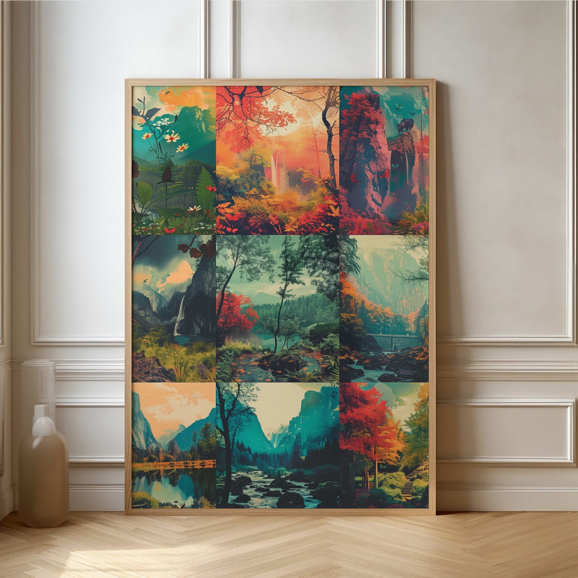 Nine Panel Scenic Nature Landscape Rustic Collage Art Poster