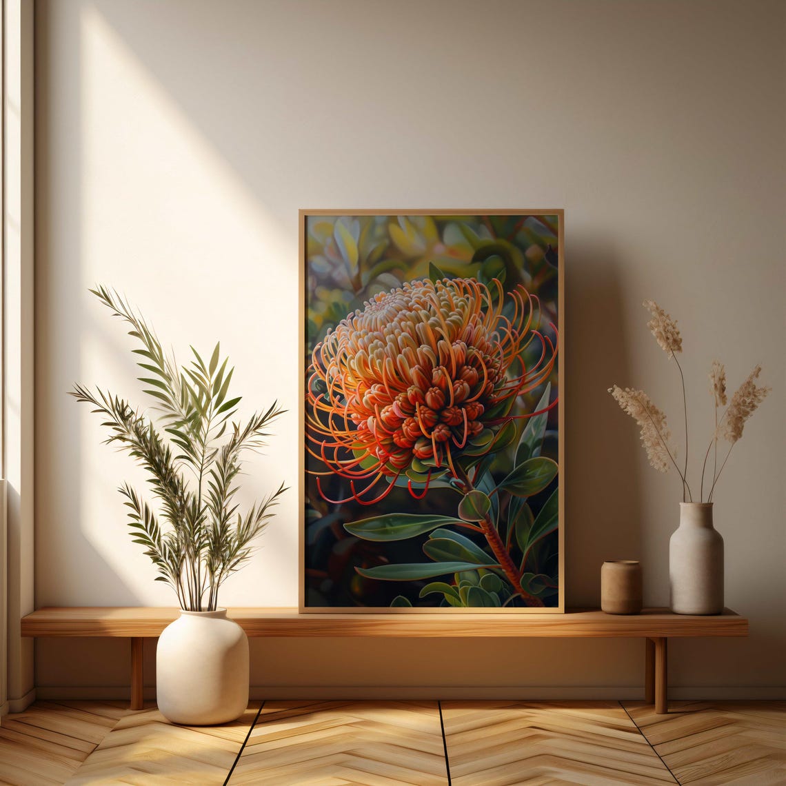 Orange Pincushion Protea Realistic Close Up Botanical Poster - Image 3