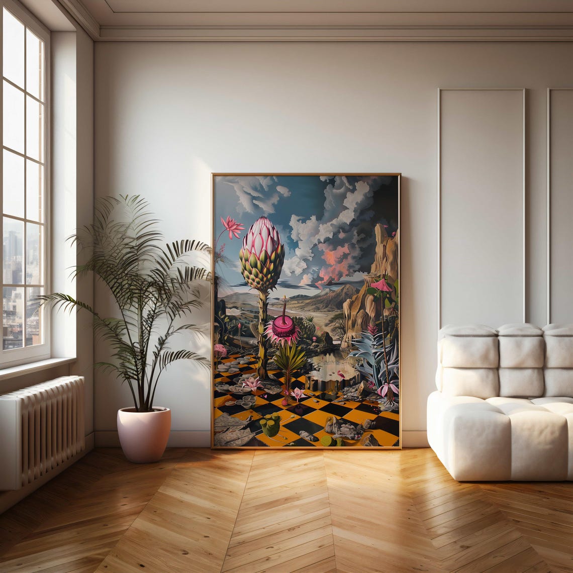 Giant Protea Dreamland Surreal Erupting Volcano Landscape Art Poster - Image 2