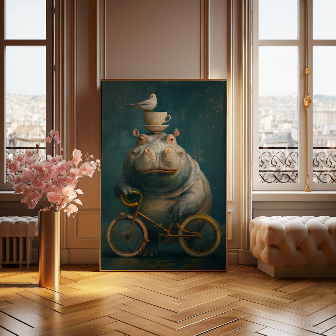 Hippo And Bird Fantasy Animal Poster, Decorative Art Print - Image 2