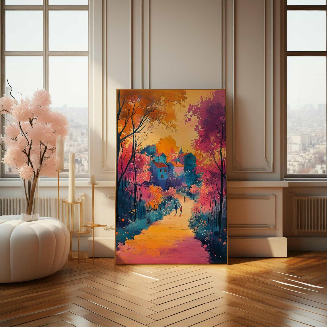 Village Scene Autumn Landscape Poster, Abstract Style - Image 4