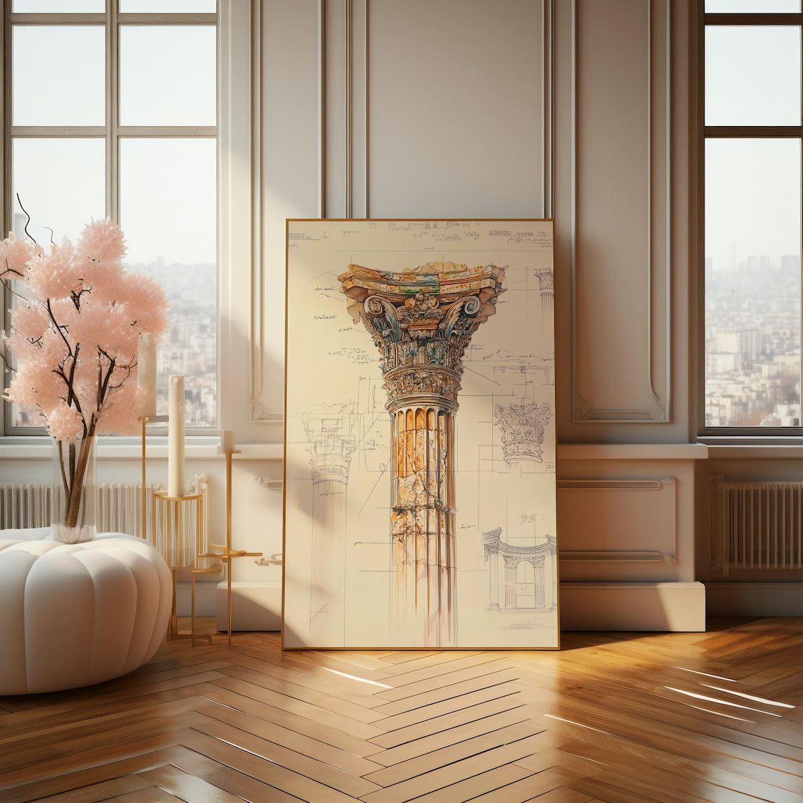 Architectural Column Blueprint Art Print, Study Decor - Image 4