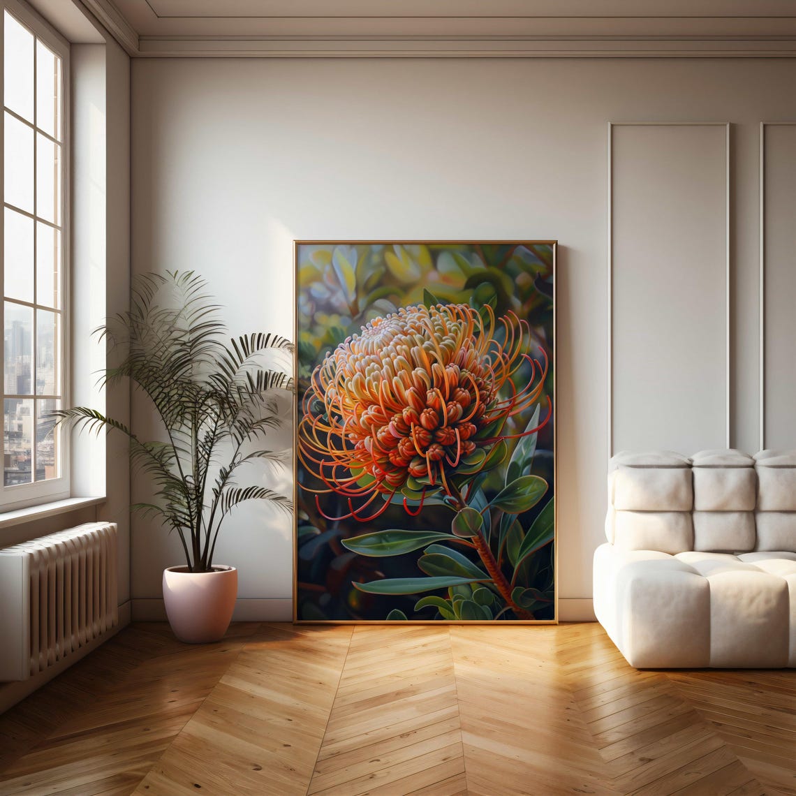 Orange Pincushion Protea Realistic Close Up Botanical Poster - Image 2