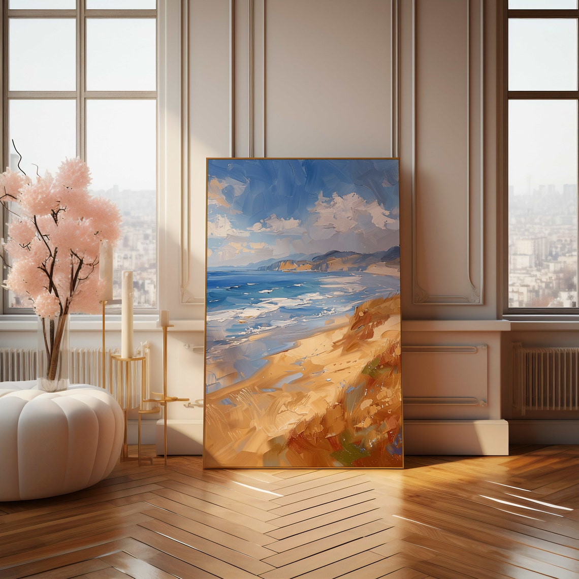 Blue Ocean Waves Crashing On Sandy Shore Coastal Painting Poster - Image 4