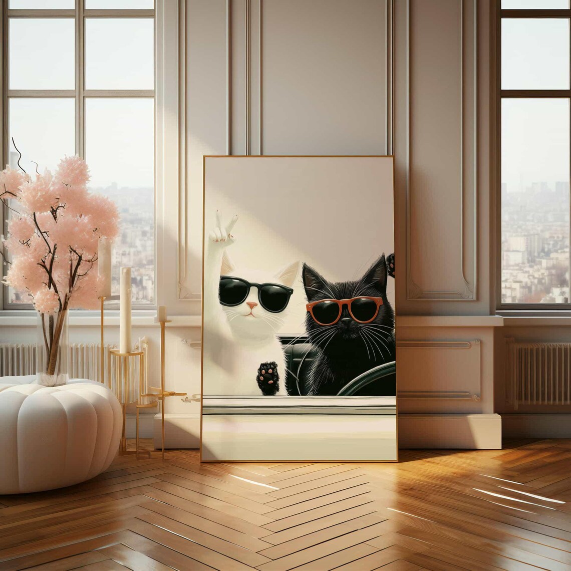 Two Cool Cats In Convertible With Sunglasses Peace Sign Funny Road Trip Poster - Image 4