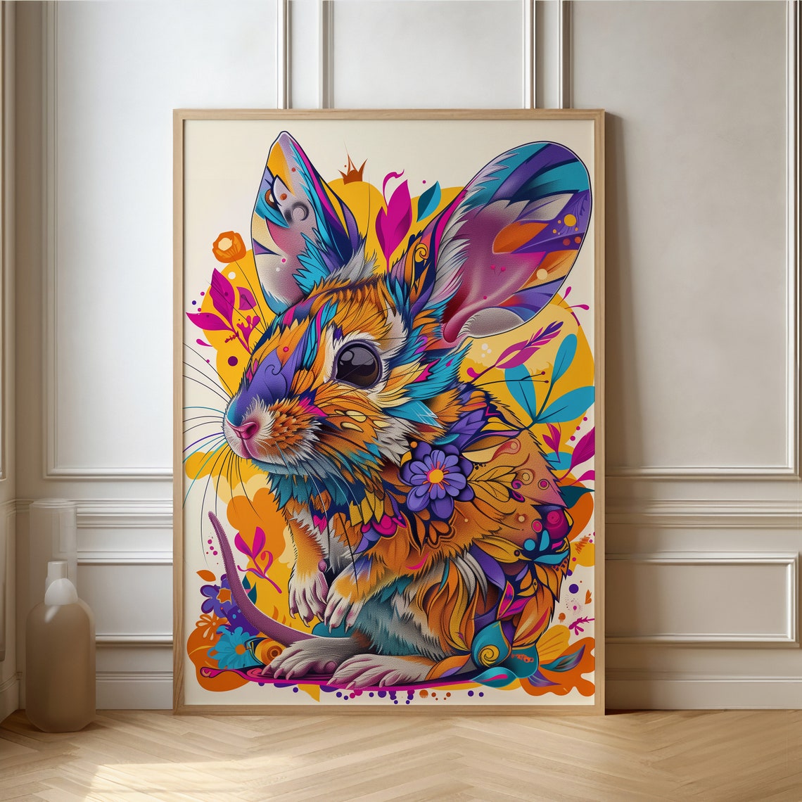 Colorful Psychedelic Rabbit Pop Art With Intricate Patterns Poster