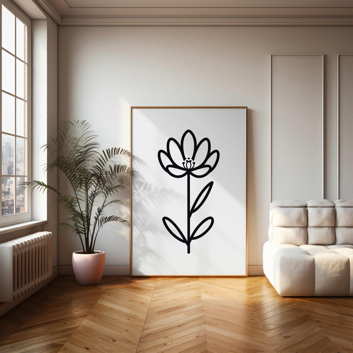 Bold Black Outline Flower Icon Minimalist Single Line Art Poster - Image 2