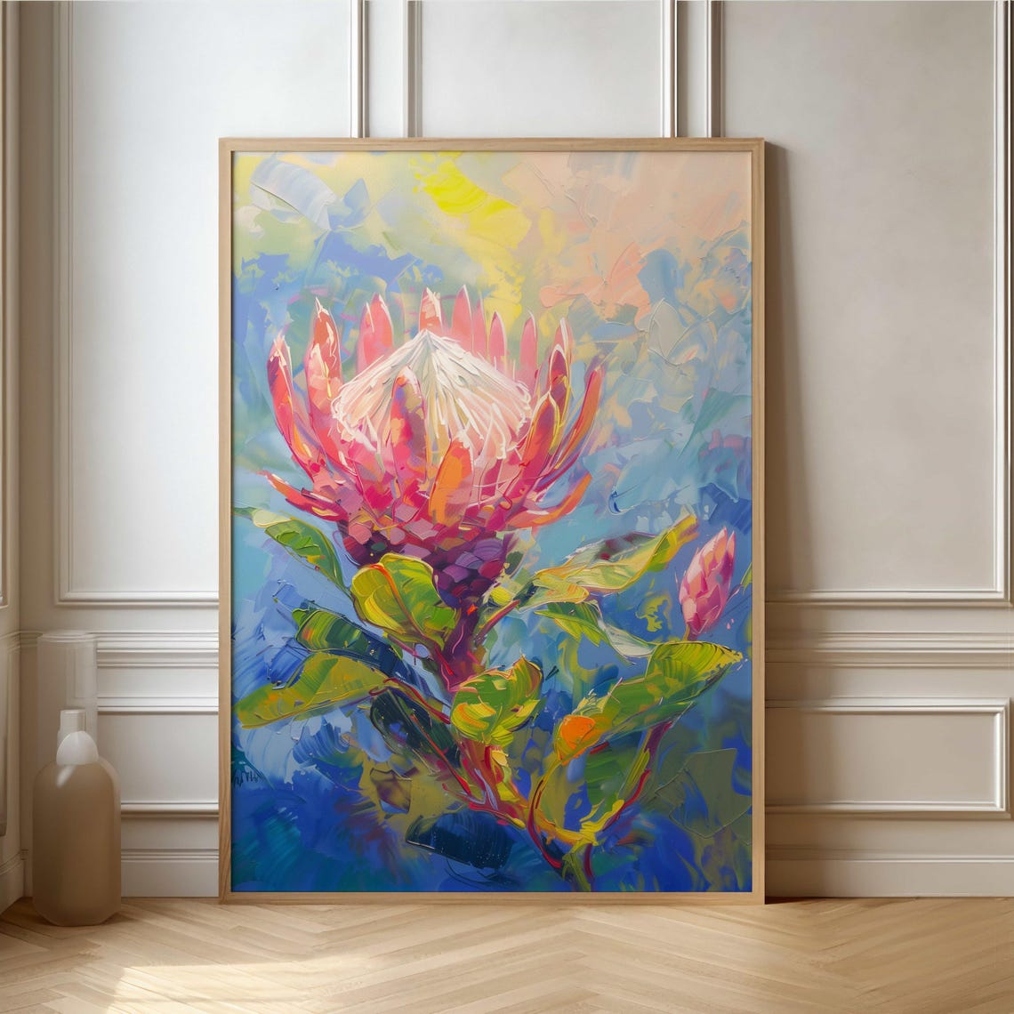 Pastel Pink King Protea Impressionist Soft Floral Art Poster