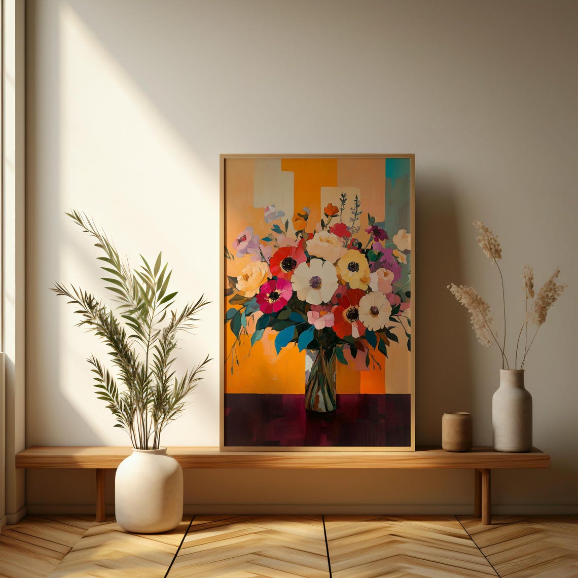 Vibrant Floral Abstract Poster Bold Colorful Flower Arrangement Art Print For Stylish Modern Home Decor - Image 3