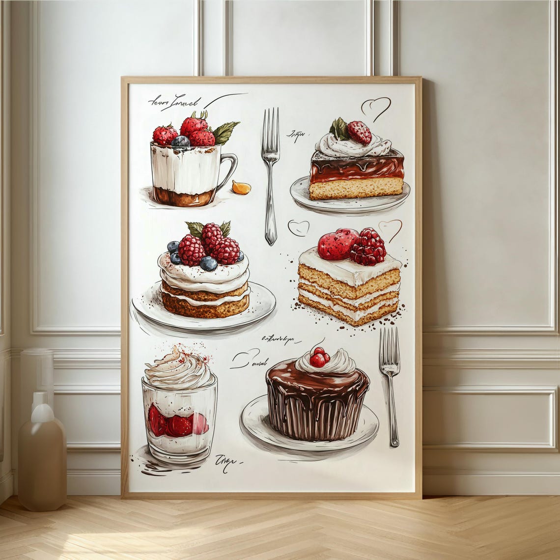 Gourmet Dessert Poster Charming Cake And Cupcake Art Perfect For Kitchen Or Bakery Decor