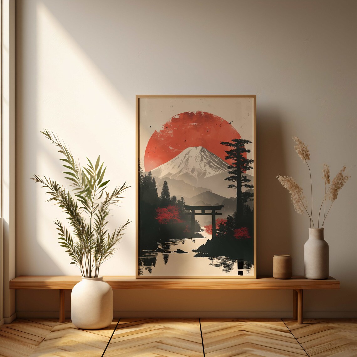 Mount Fuji With Torii Gate And Red Sun Japanese Style Art Poster - Image 3