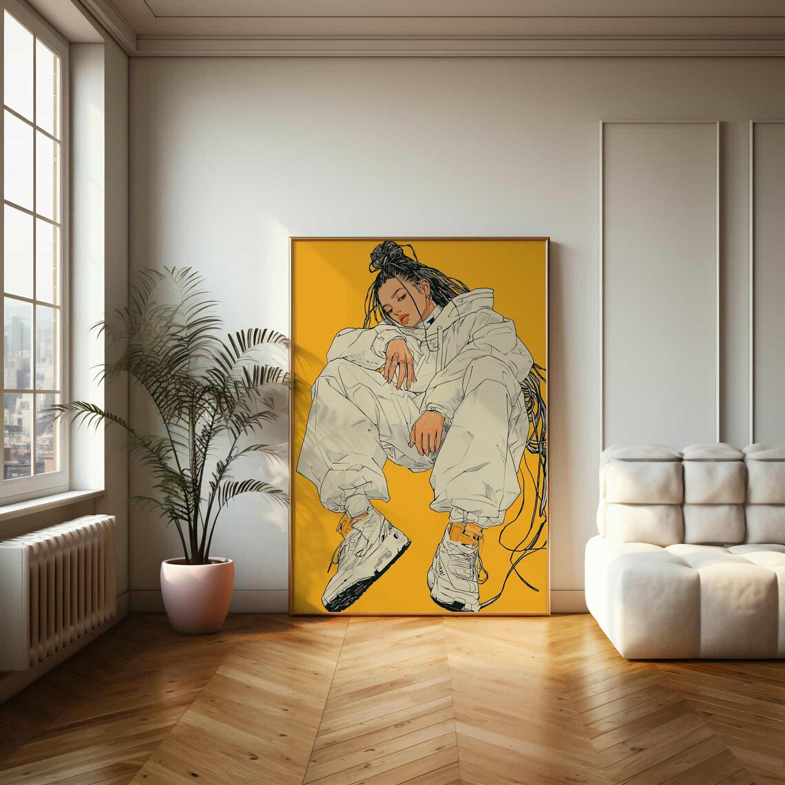 Anime Style Streetwear Girl on Yellow Background Modern Art Poster - Image 2