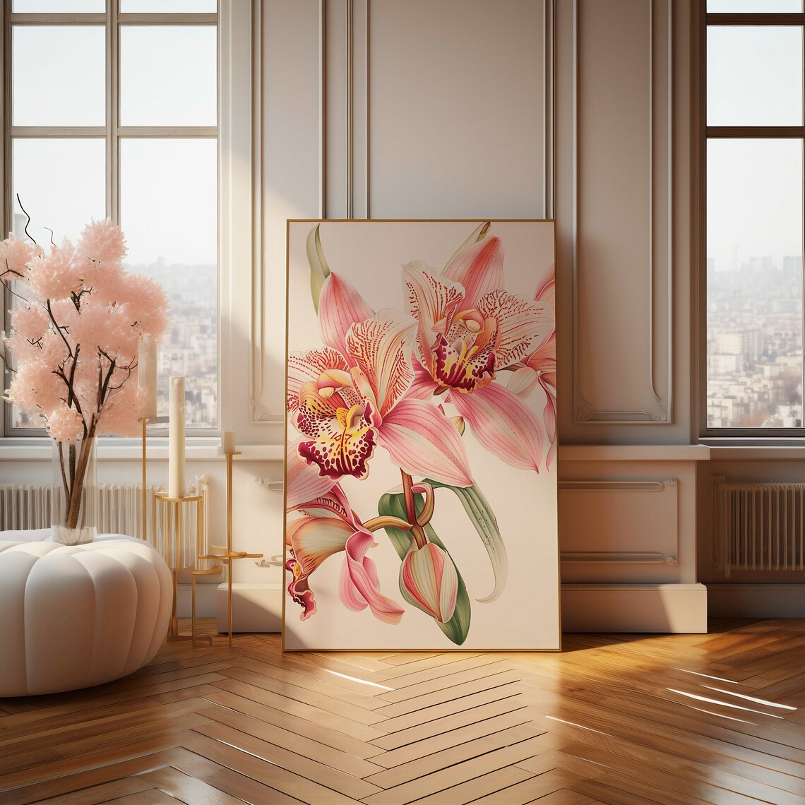 Pink Orchid Blossoms Botanical Watercolor Flower Garden Poster - Image 2