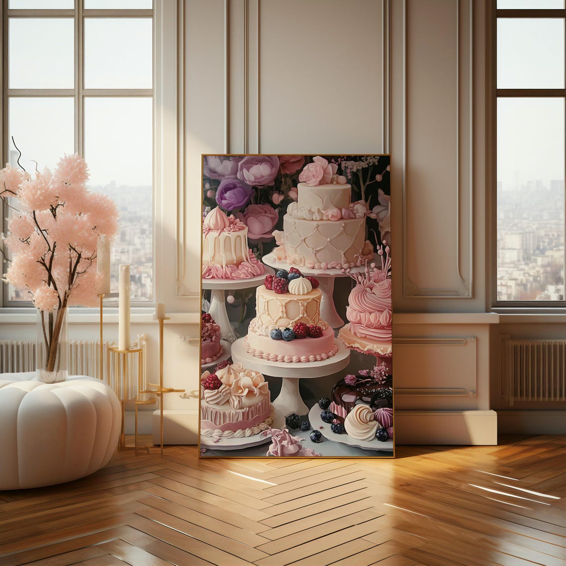Pink Layer Cakes and Berry Desserts Still Life Bakery Wall Poster - Image 4