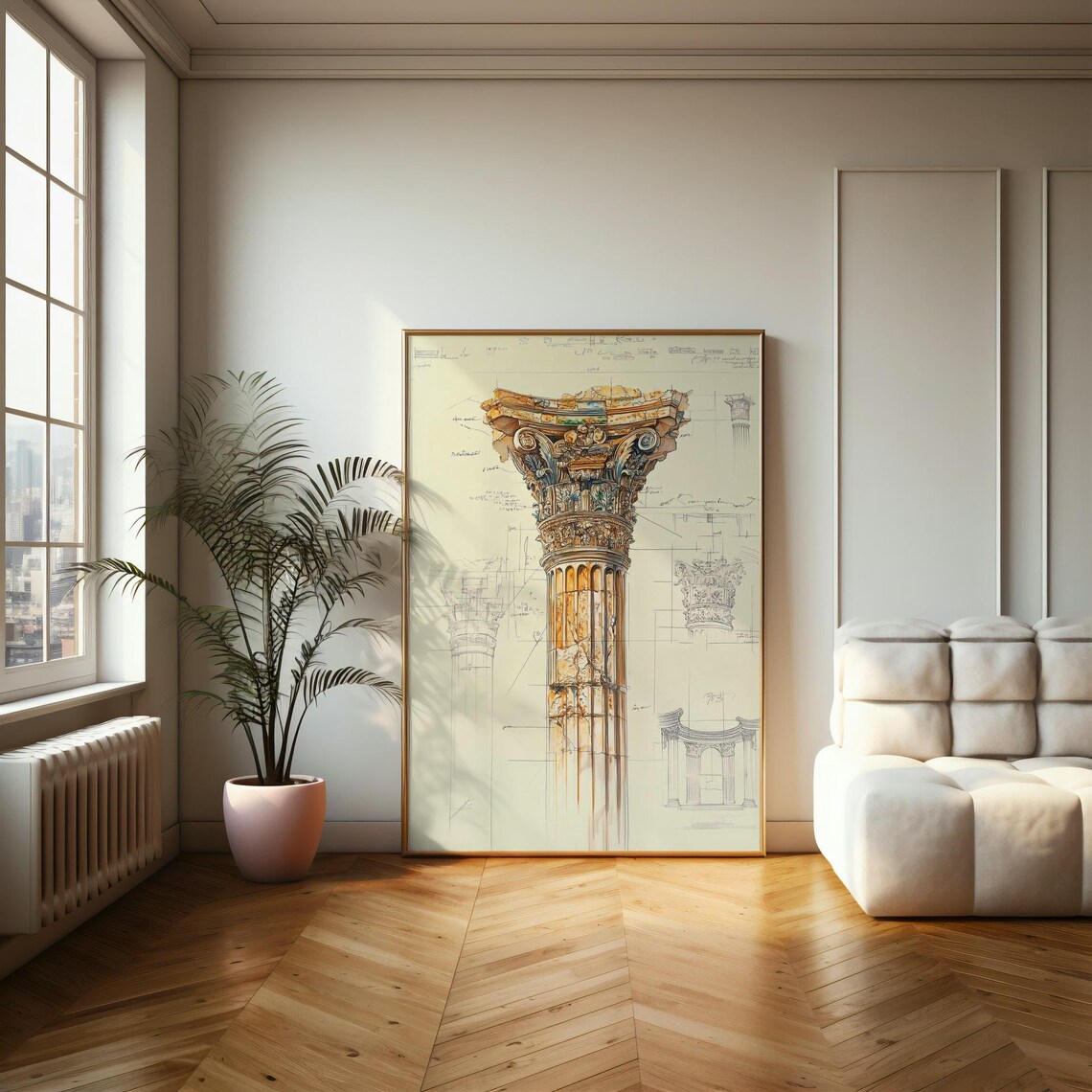 Architectural Column Blueprint Art Print, Study Decor - Image 2