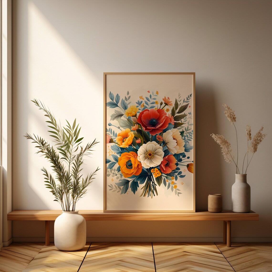 Red And Orange Poppy Bouquet Cheerful Vintage Illustration Art Print - Image 3