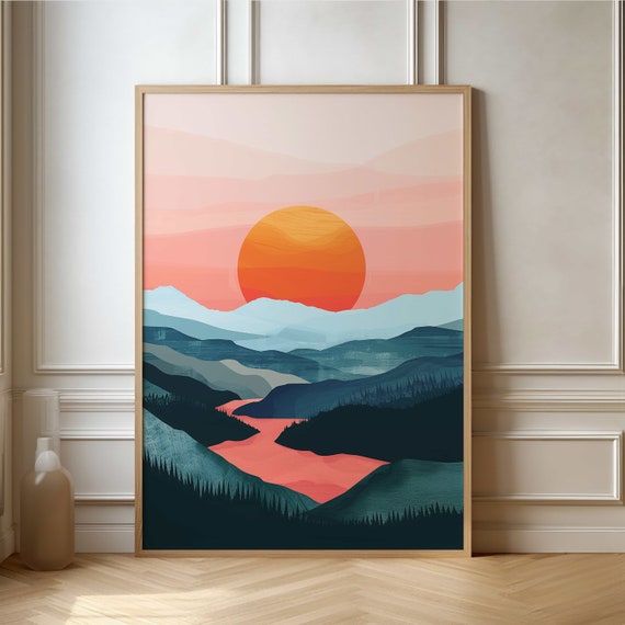 Stunning Mountain Sunrise Poster Vibrant Landscape Art For Home Decor